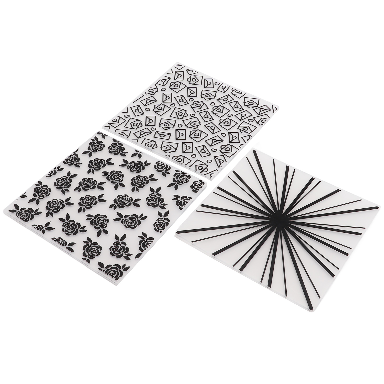 Set Aus 3 Prägebeuteln Aus Kunststoff Mit Dekorativen Schablonen Zum Basteln Von Karten Und Scrapbooking.