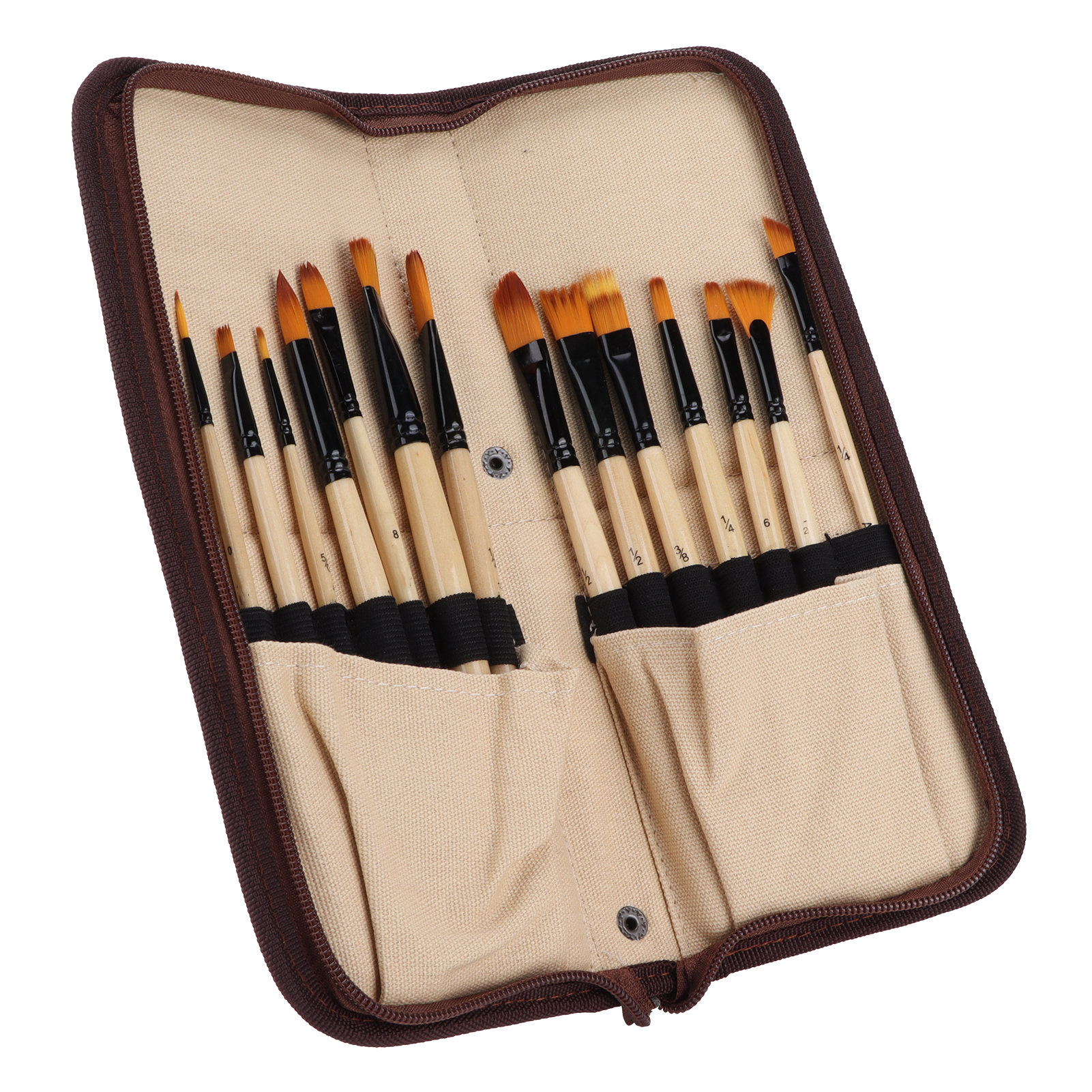 Set Aus Multimodalen Nylonpinseln Mit Gelbem Aufbewahrungsbeutel Für Öl- Und Aquarellmalerei