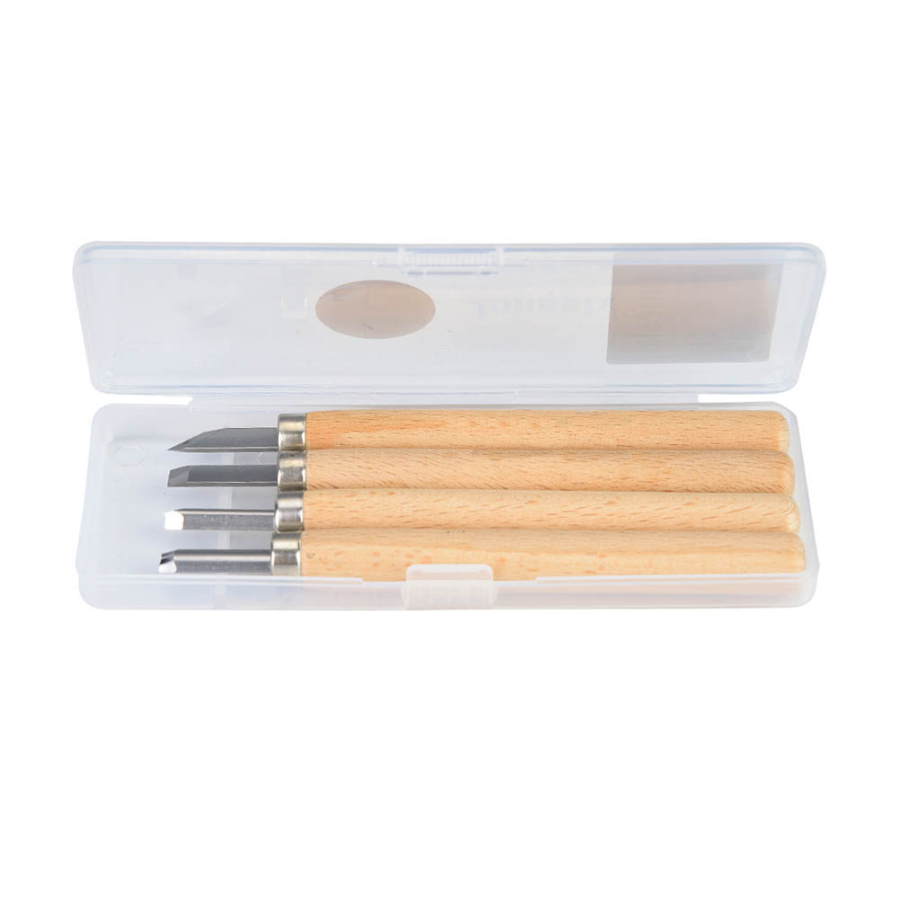 Set Aus Vier Weißen Stahlschnitzmessern Für Gummistempel (nr. 4)