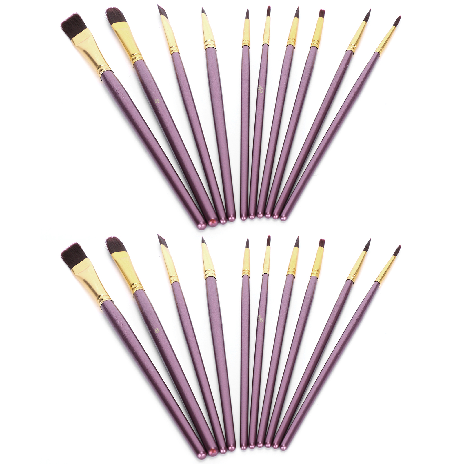 Set Mit 20 Kurzstieligen, Violetten Nylon- Und Wollpinseln Für Öl- Und Aquarellmalerei
