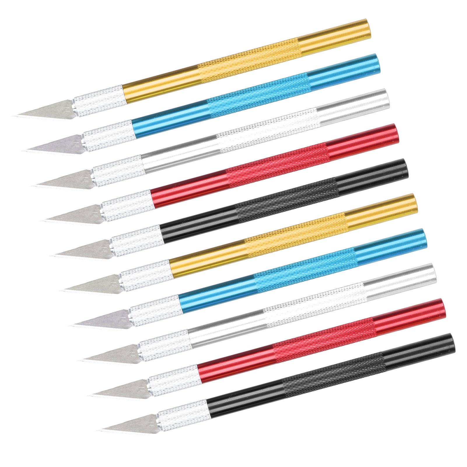 Set Aus Farbigen Metallschnitzmessern, Vielseitig Und Präzise, Für Scrapbooking Und Kreative Hobbys.