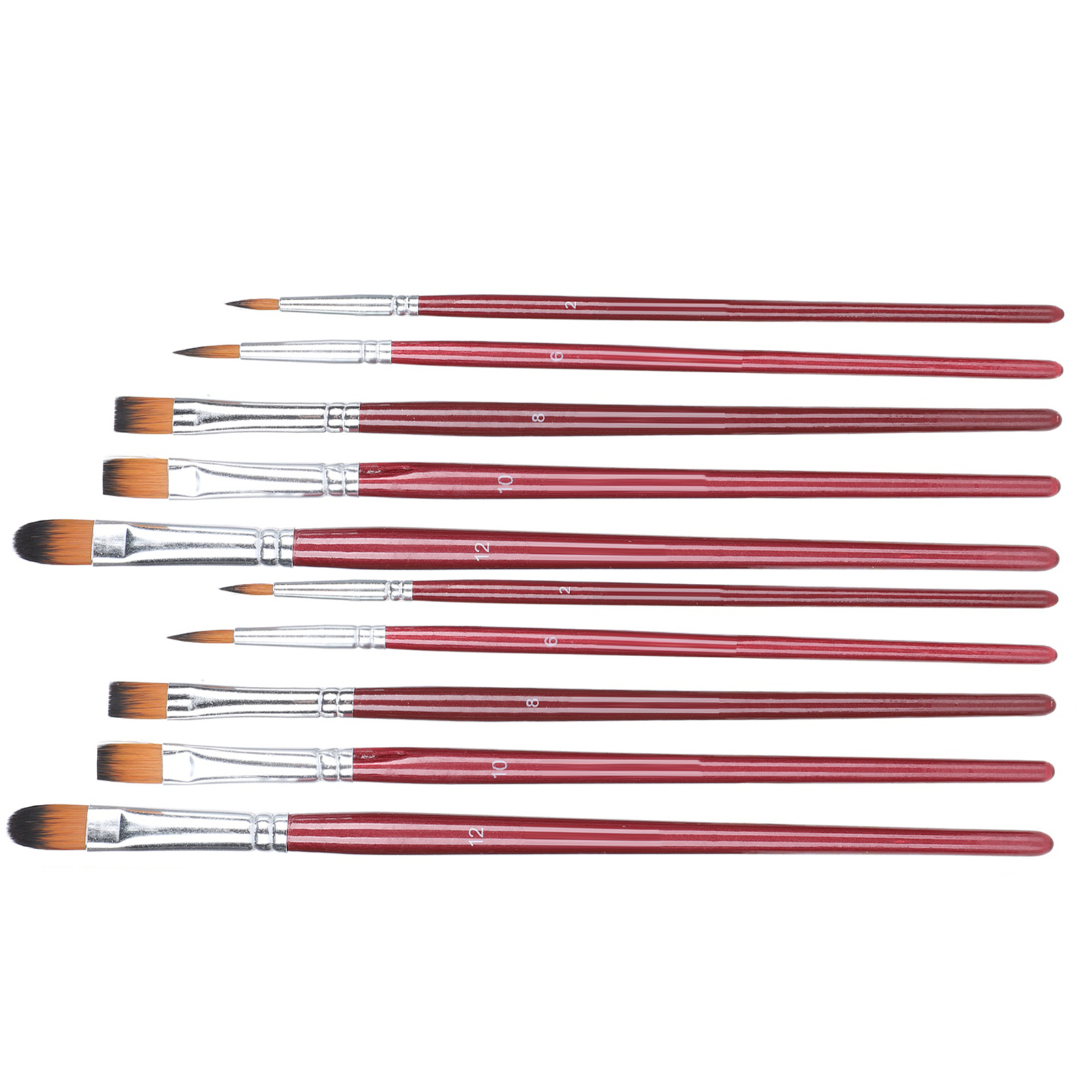 Set Mit 10 Künstlerpinseln Für Öl-, Acryl-, Aquarell- Und Gouachemalerei, Bordeauxrote Farbe.