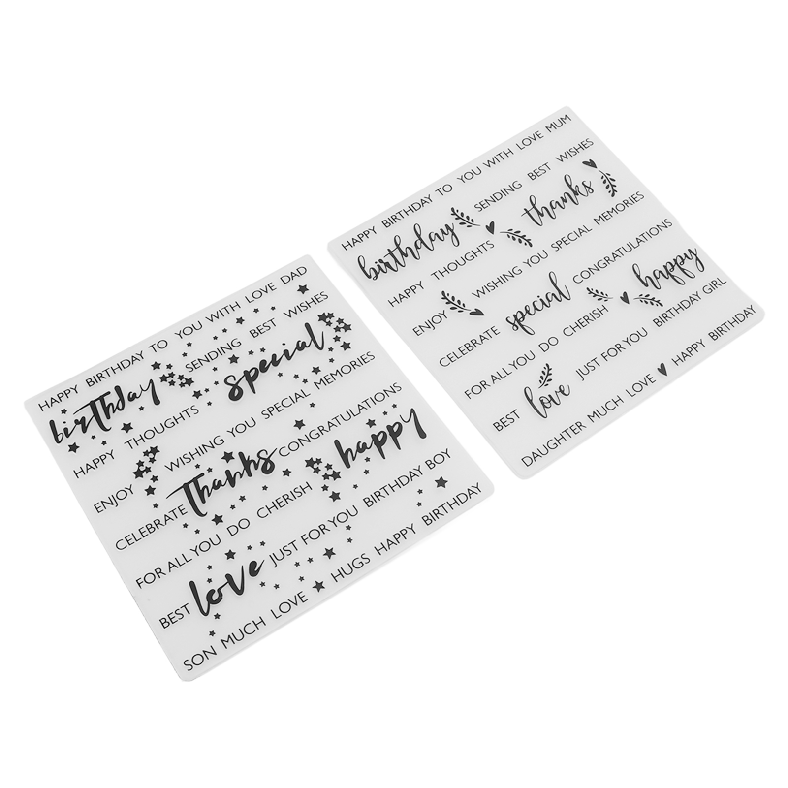 Set Mit 2 Transparenten Stempeln, Prägebeutel Aus Kunststoff Zum Gestalten Von Grußkarten, Scrapbooking Und Journaling.