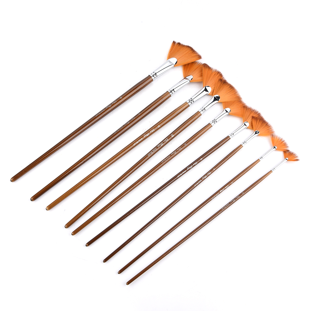 Set Mit 9 Braunen Nylonpinseln, Aluminiumlegierungsrohr, Fächerform, Kunstzeichen- Und Malwerkzeug