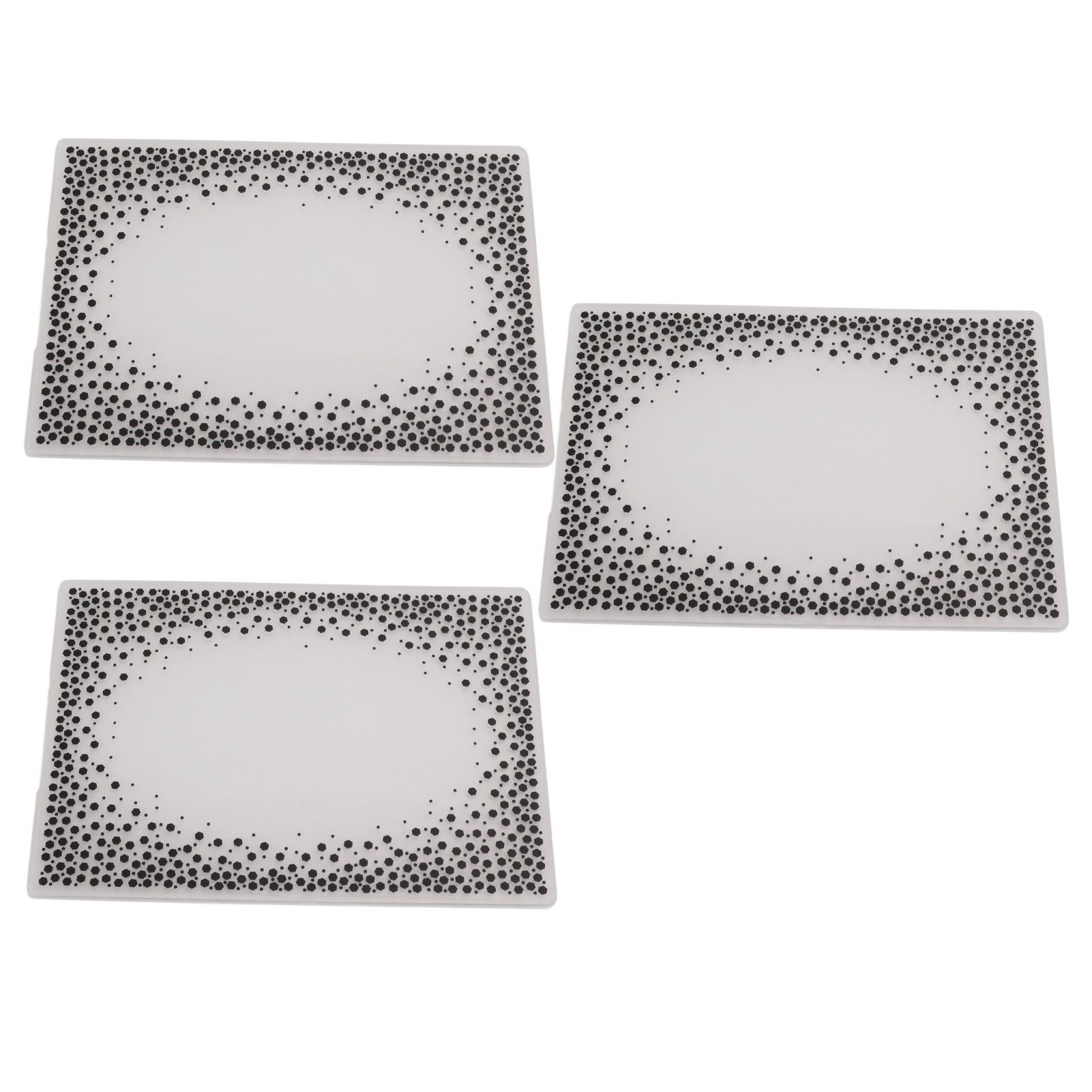 Set Aus 3 Prägefoldern Aus Kunststoff Mit Konkaven Und Konvexen Mustern Zur Herstellung Von Einladungen Und Papierbastelarbeiten.