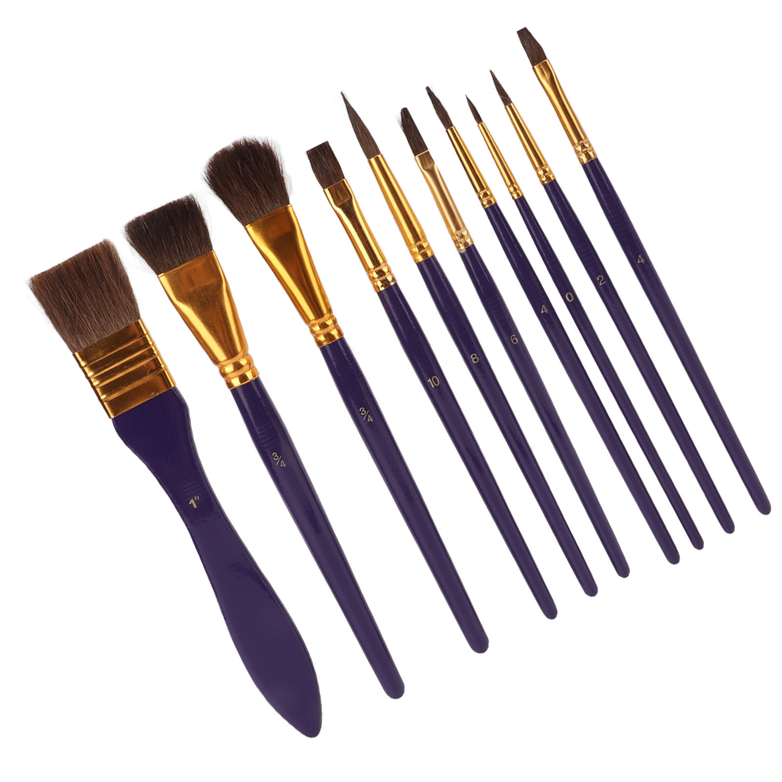 Set Mit 10 Nylon- Und Wollpinseln Inklusive Aufbewahrungsbeutel Für Acryl- Und Aquarellfarben