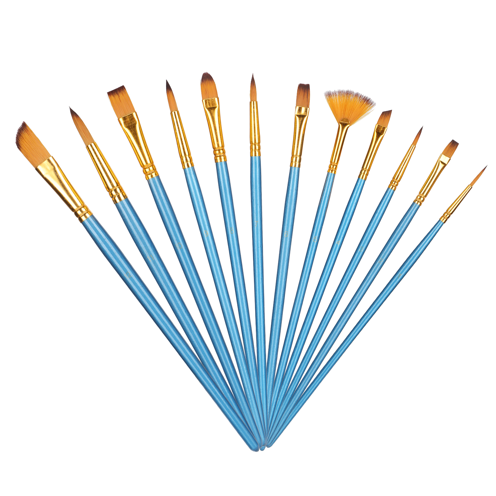Set Mit 12 Nylonpinseln Für Öl-, Acryl-, Aquarell- Und Gouachemalerei (blau).
