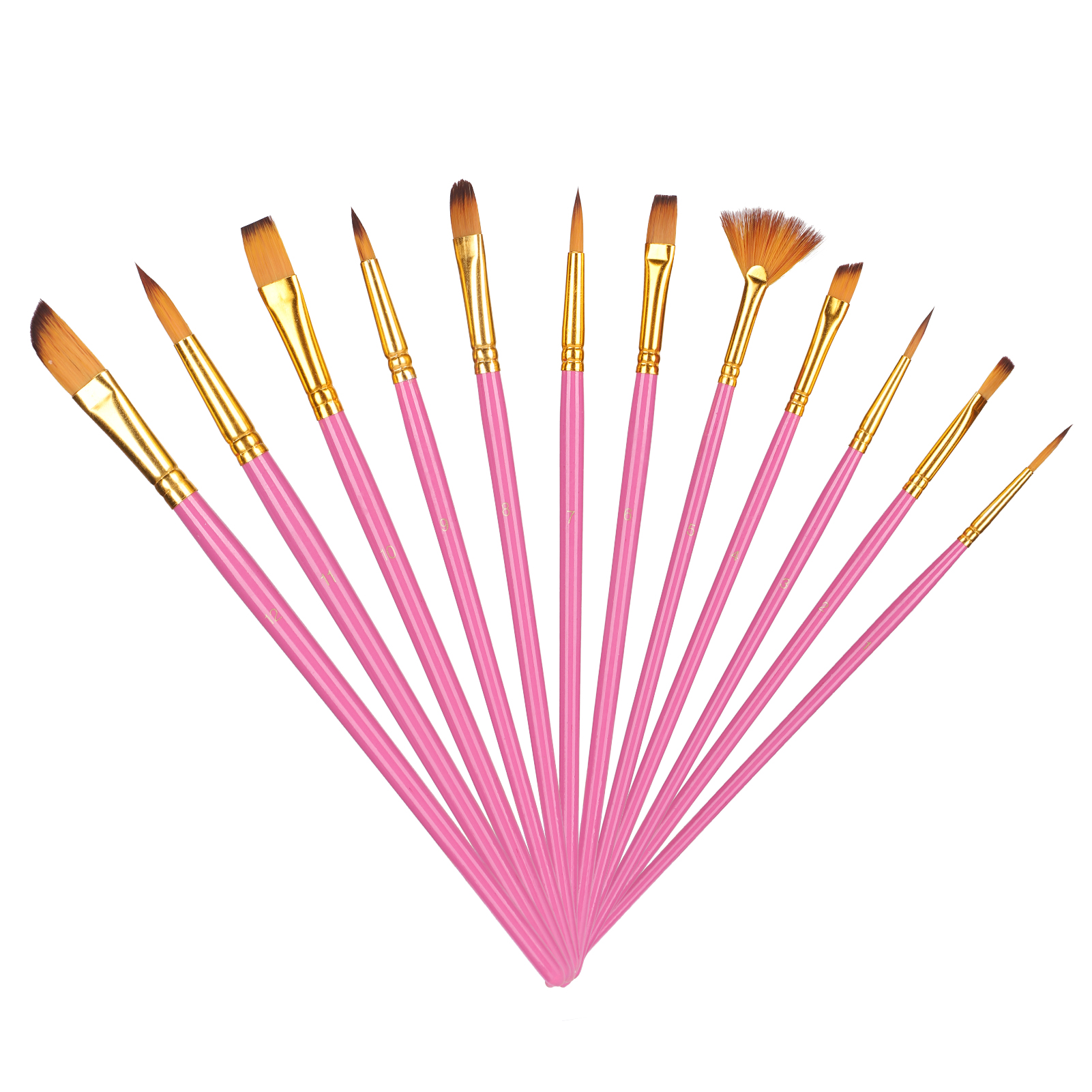 Set Mit 12 Nylonpinseln Für Öl-, Acryl-, Aquarell- Und Gouachemalerei, Rosarot