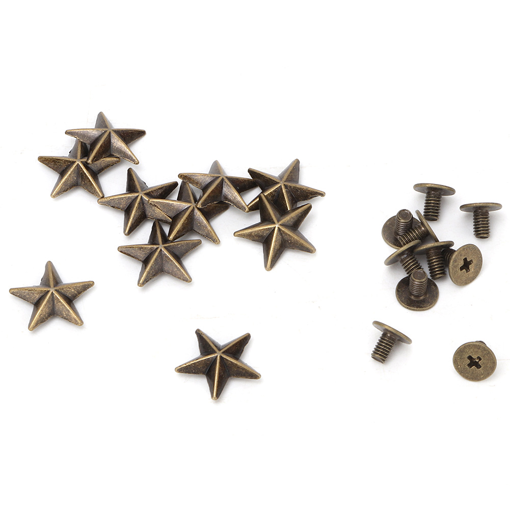 10 Sternförmige, Spitze Metallnieten Zur Verzierung Von Taschen, Schuhen Und Lederwaren (14 Mm, Bronze)