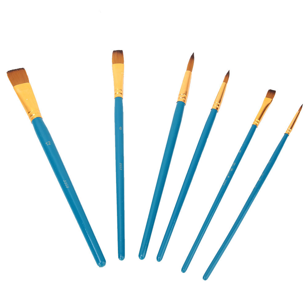 Set Mit 6 Zeichenpinseln Mit Holzgriffen Und Nylonborsten Für Die Aquarellmalerei (blau)