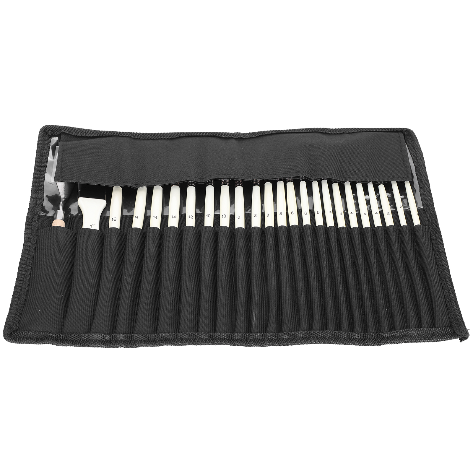Set Mit 24 Nylon- Und Wollpinseln, Holzgriffen, Mit Etui, Für Acryl- Und Aquarellmalerei, Perlmuttweiß