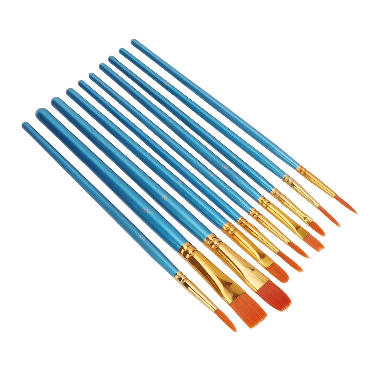 Set Mit 10 Aquarellpinseln In Verschiedenen Größen, Perlmuttblaue Holzgriffe, Leicht Zu Reinigen, Für Kinder Und Erwachsene.