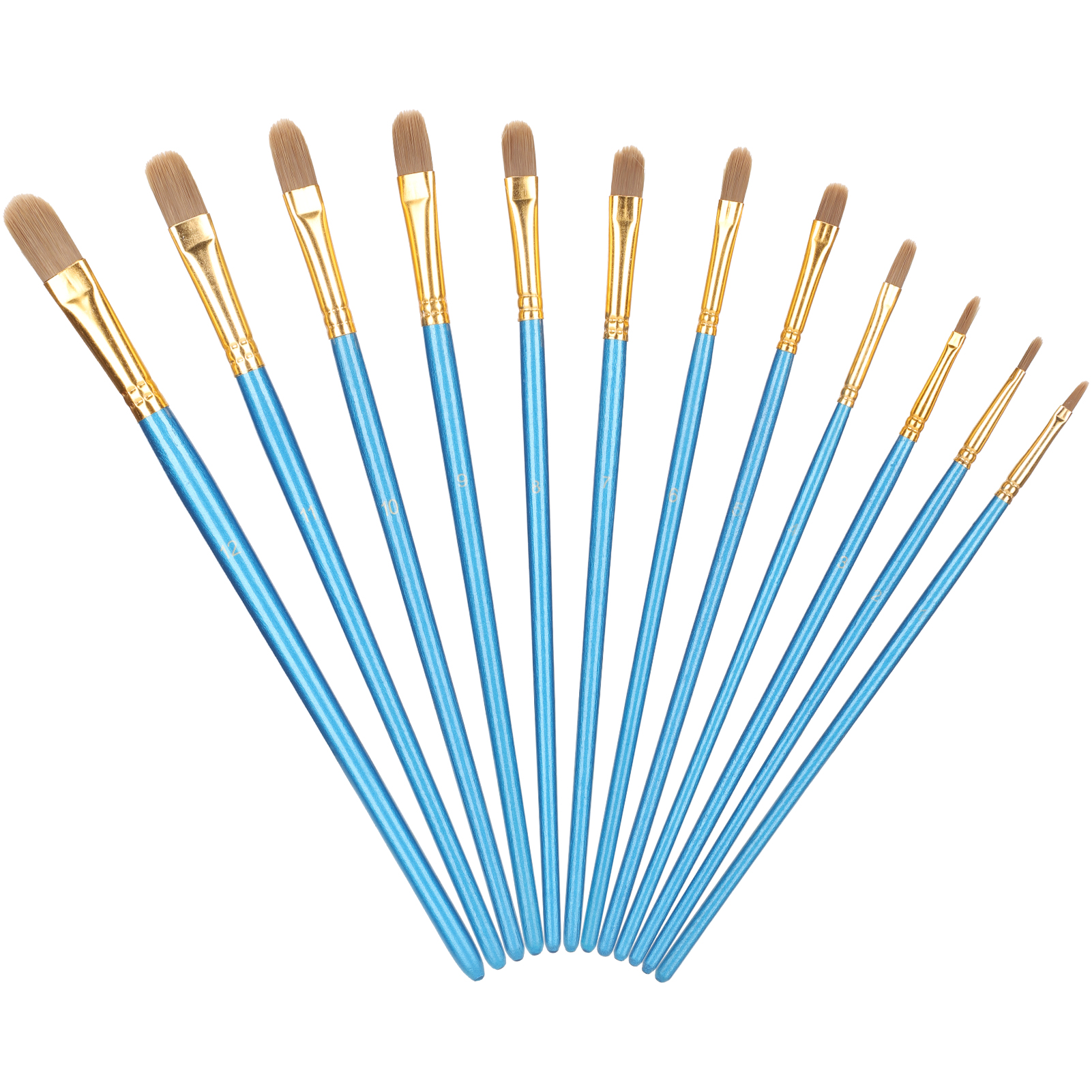 Set Mit 12 Runden Nylonpinseln, Blauem Pinselhalter Aus Holz, Aluminiumrohr, Zeichenwerkzeugen Für Künstler