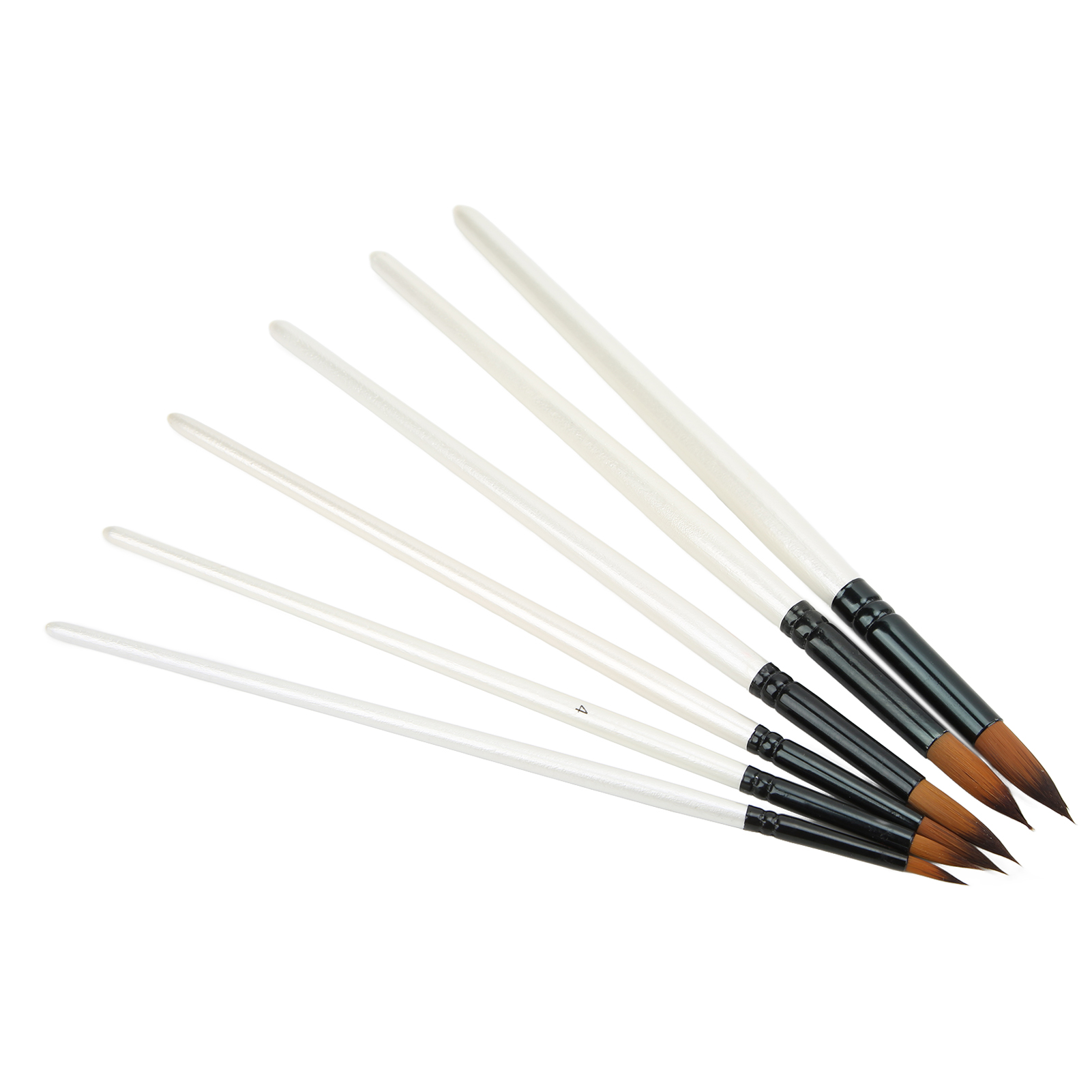 Set Mit 6 Handgefertigten Pinseln In 6 Verschiedenen Größen Aus Weißem Nylon Mit Weichen Borsten Für Gouache Und Aquarell. Spitz Zulaufende Pinsel.