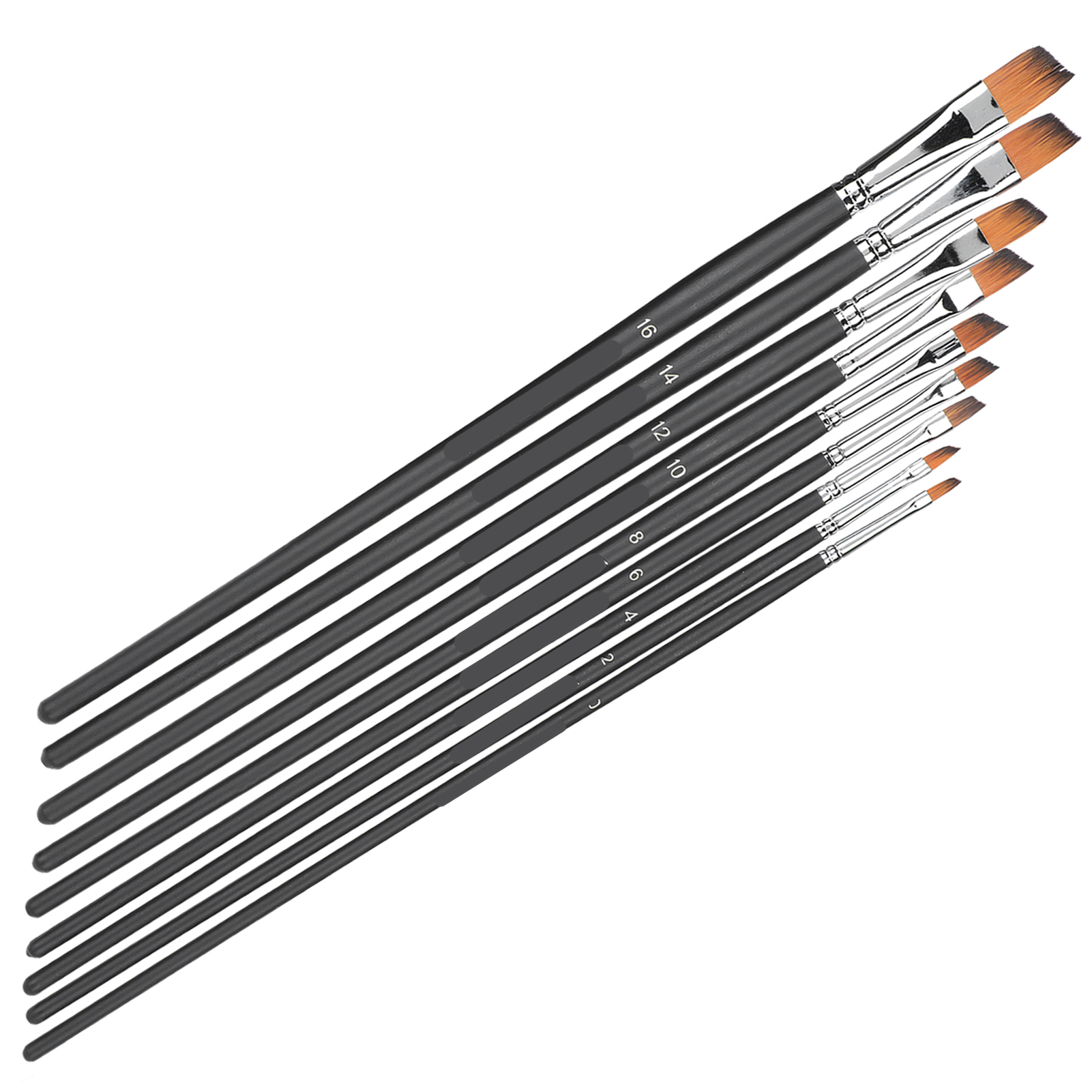 Set Mit 9 Nylon- Und Wollpinseln Für Malerei, Aquarell, Gouache, Acryl Und Öl, Schwarz