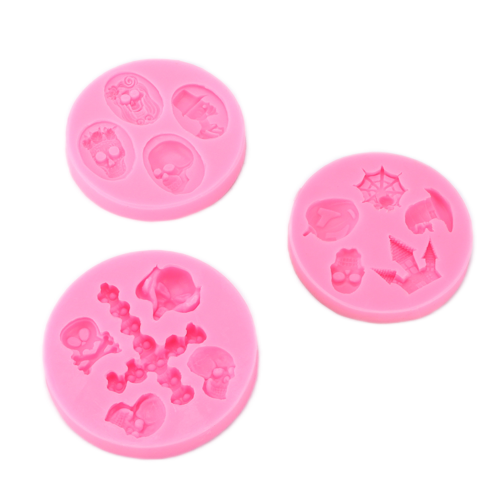Set Mit 3 Silikonformen Für Halloween, In Form Eines Totenkopfes Und Einer Burg, Widerstandsfähig Und Antihaftbeschichtet, Für Fondant.