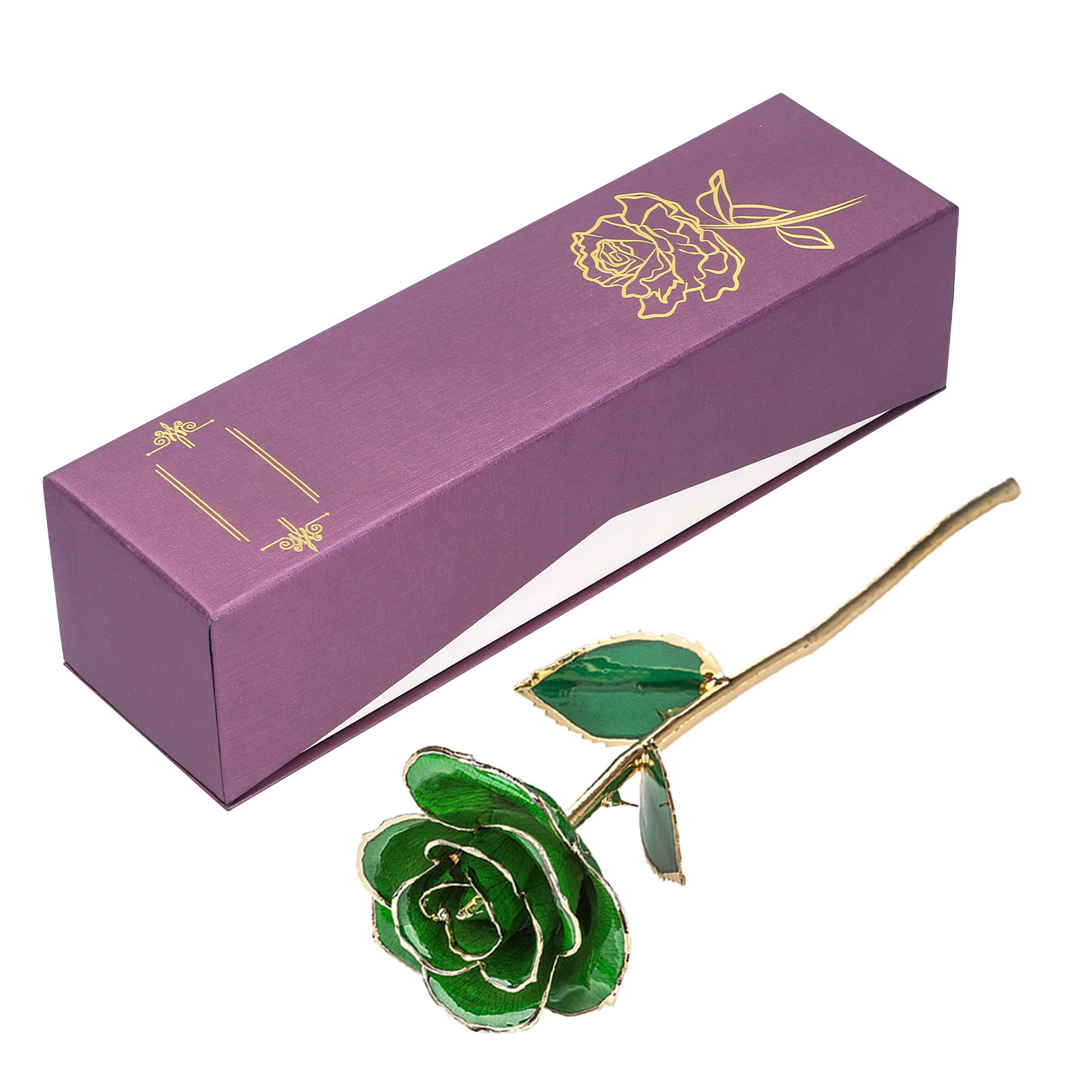 Rose Forever Green 24k Echte Künstliche Blume Mit Blatt Und Sockel, Handgefertigte Dekorationen