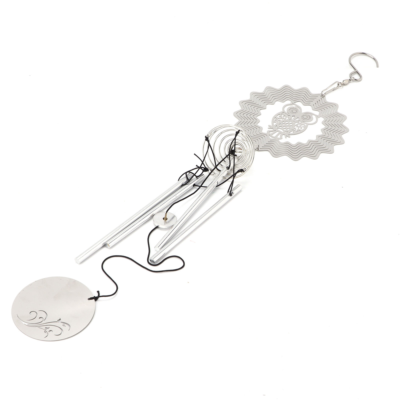 Robustes Windspiel Aus Metall Mit Eulenanhänger Für Drinnen Und Draußen, Elegantes Design.