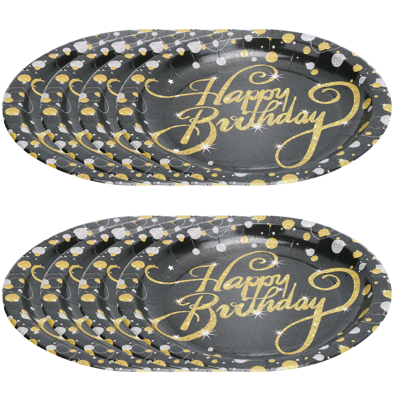 Set Mit 8 Runden Einwegtellern Aus Pappe Für Geburtstage, Hochzeiten Oder Partys. Bedruckt Mit „happy Birthday“.