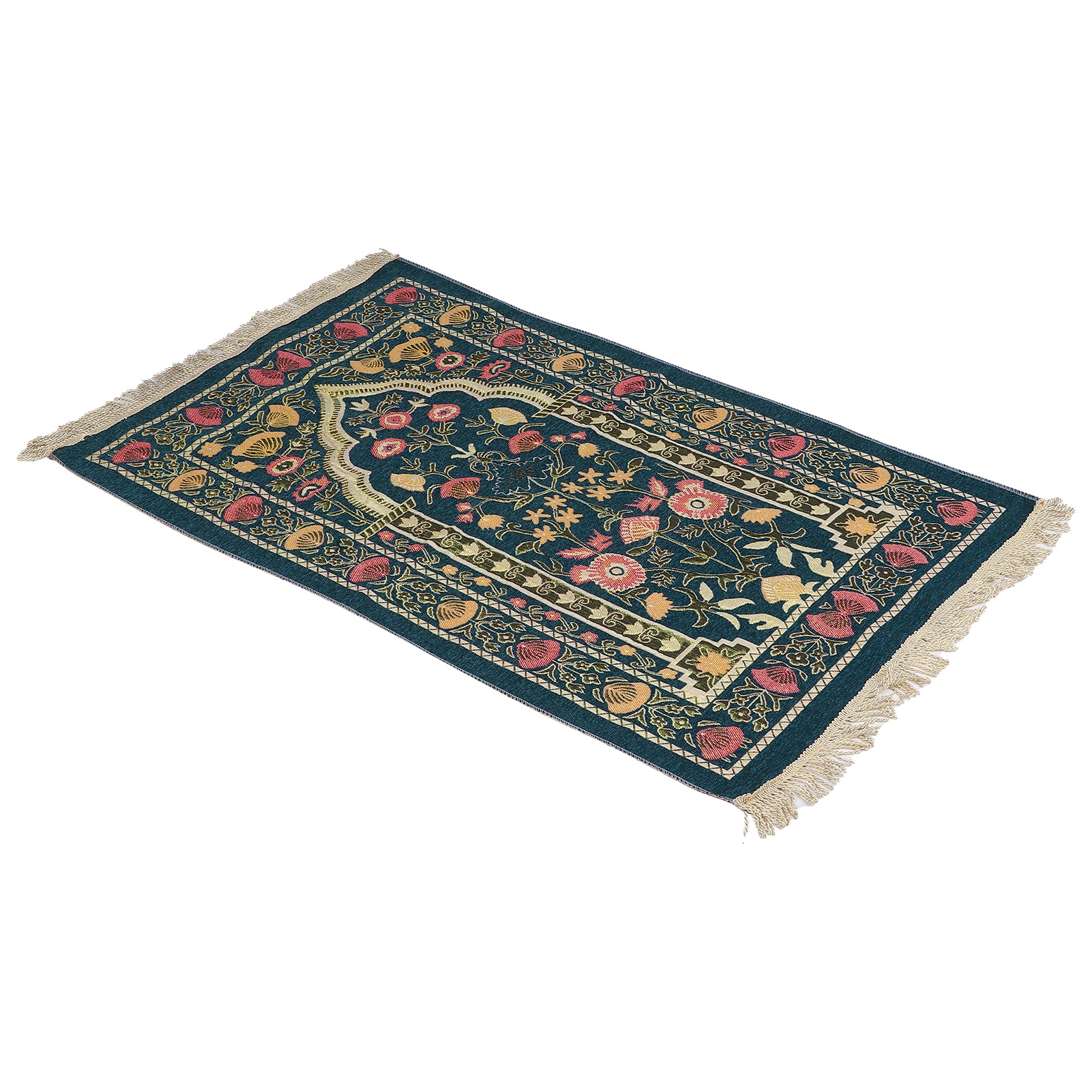 Tragbarer Muslimischer Gebetsteppich, Bestickt Mit Feinen Blumenmustern, Ethnischer Stil, Blau