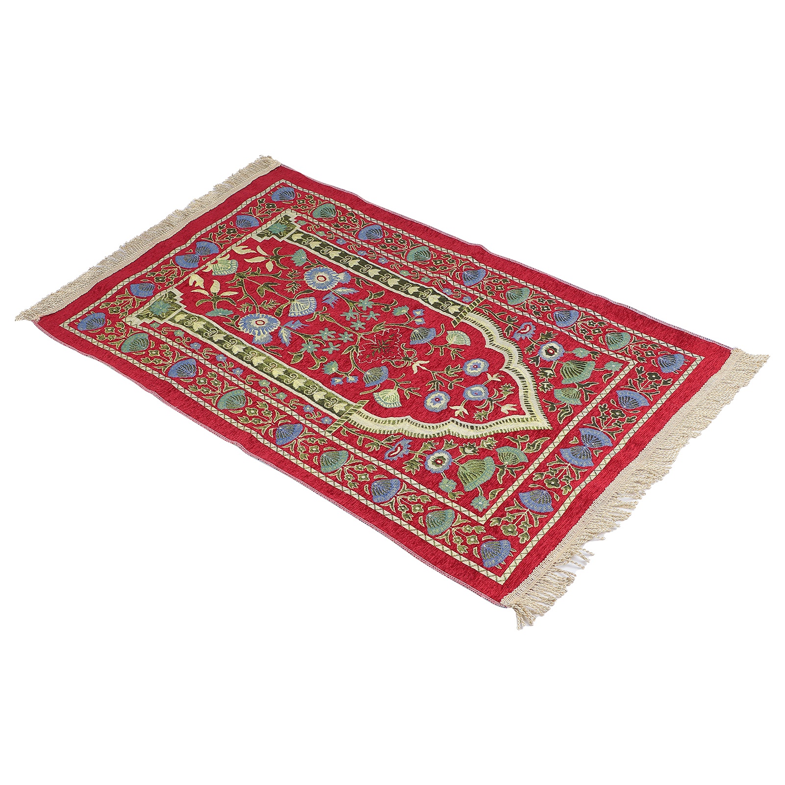 Tragbarer Muslimischer Gebetsteppich, Bestickt Mit Einem Raffinierten Blumenmuster, Ethnischer Anbetungsteppich