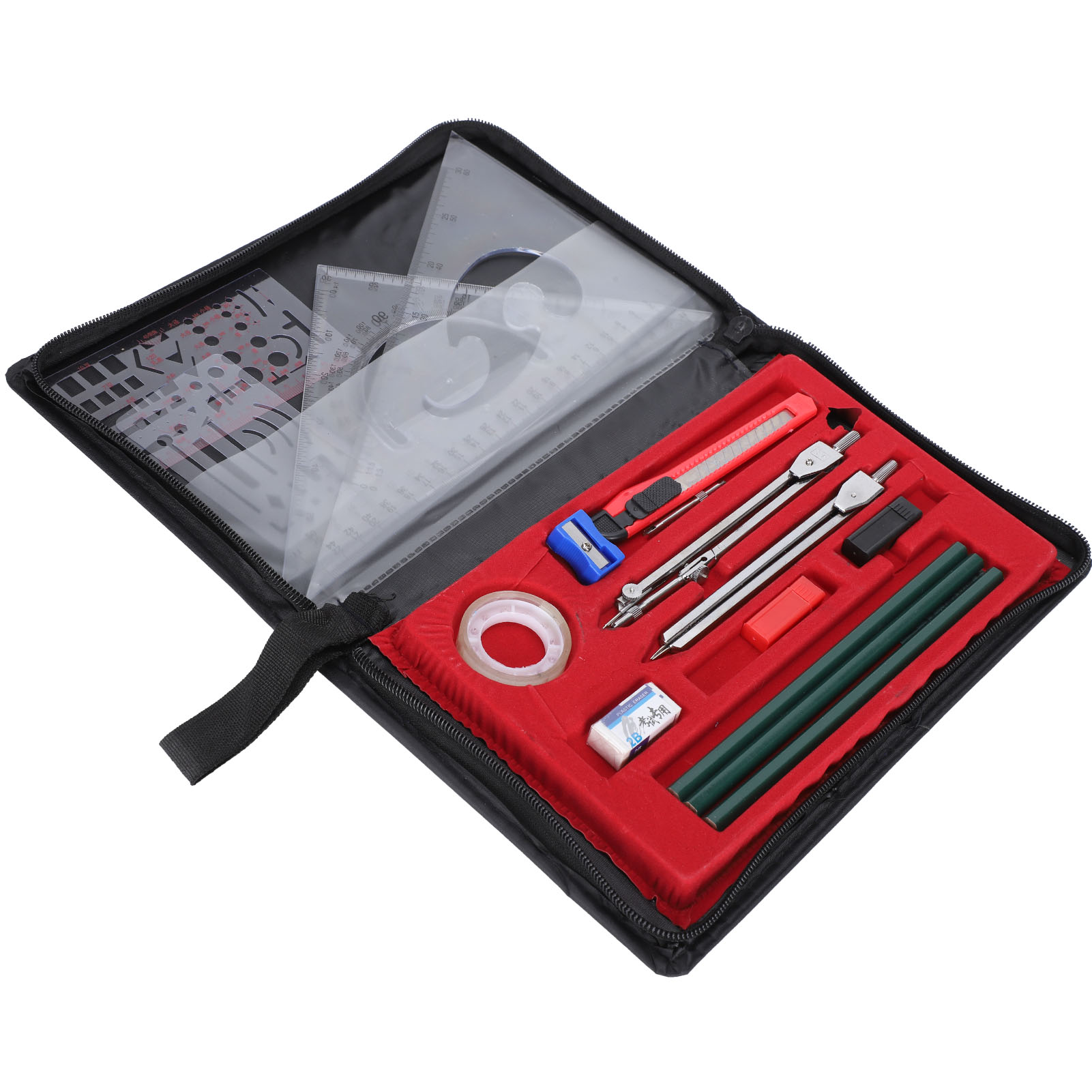 17-teiliges Geometrie-set Für Schüler: Zirkel, Bleistift, Lineal, Radiergummi
