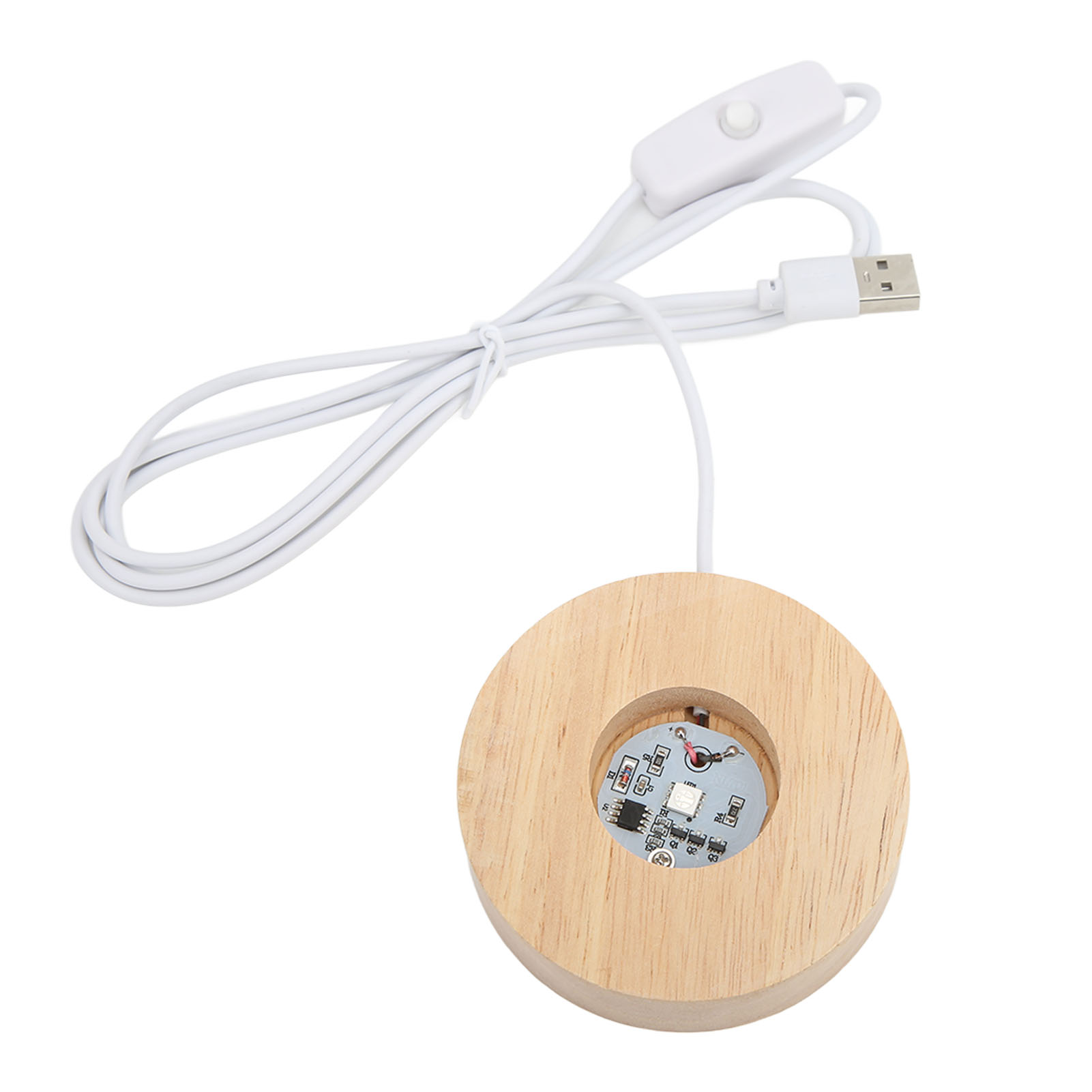 Runde Led-leuchte Aus Eichenholz, Usb-anschluss, 2 Cm Dick, Dekorative Leuchte Für Zuhause, 5 V, Farbiger Sockel