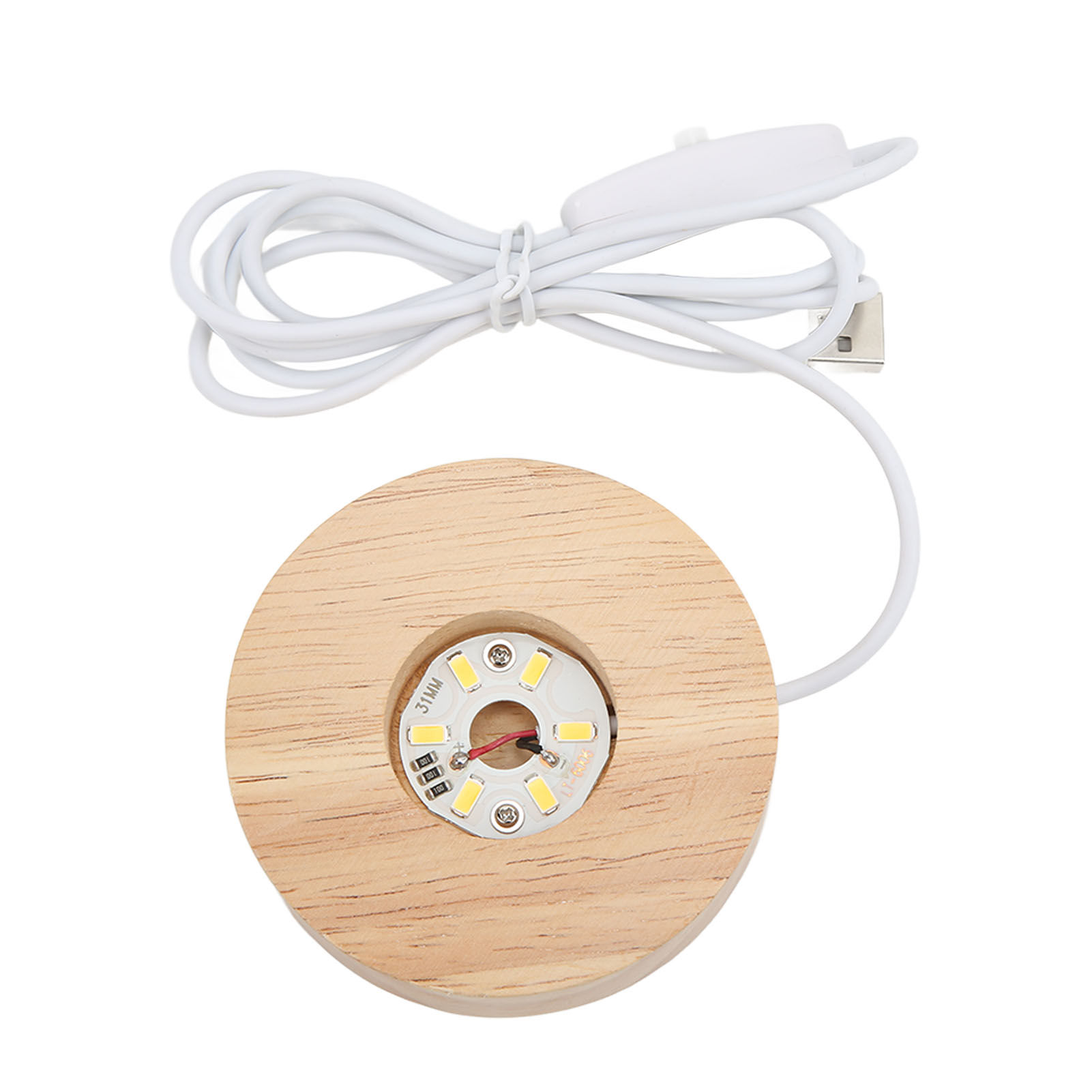 Runder Led-leuchtfuß Aus Eichenholz, Usb-anschluss, 2 Cm Dick, Helle Dekorative Lampe Für Zuhause, 5 V, Warmes Licht.