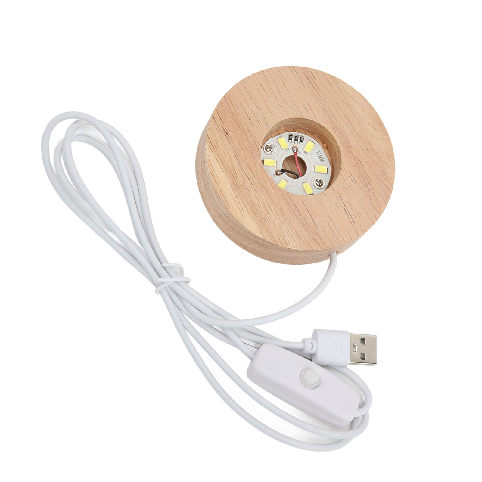 Runder Led-leuchtfuß Aus Eichenholz, Usb-anschluss, 2 Cm Dick, Helle Dekorative Lampe Für Zuhause, 5 V, Weißes Licht.