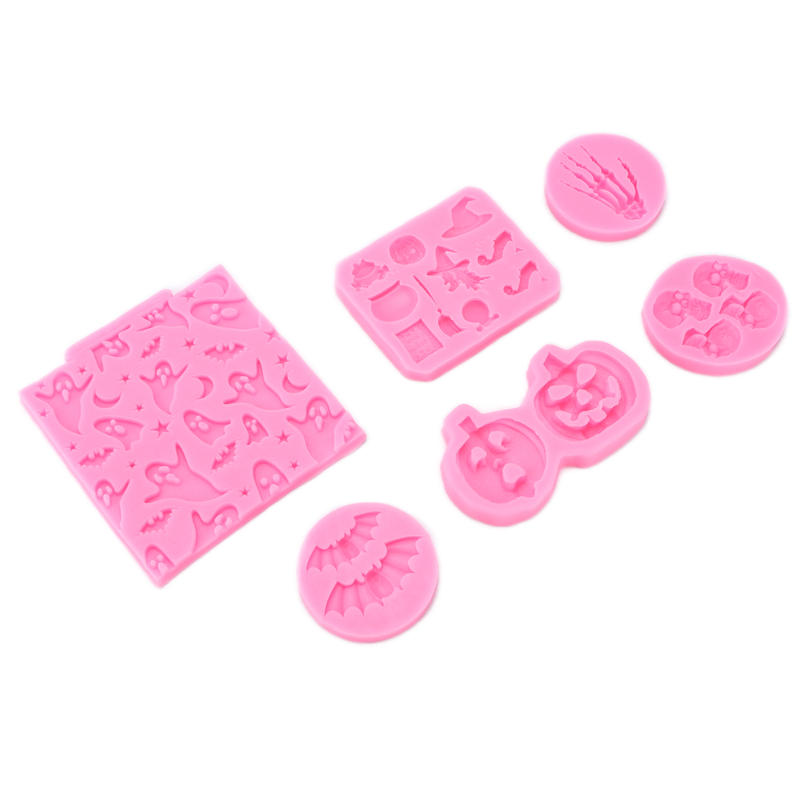 6-teiliges Silikonformen-set Für Halloween: Geist, Skelett, Fledermaus, Palme. Antihaftbeschichtet Und Langlebig, Ideal Zum Backen Von Selbstgemachten Leckereien.