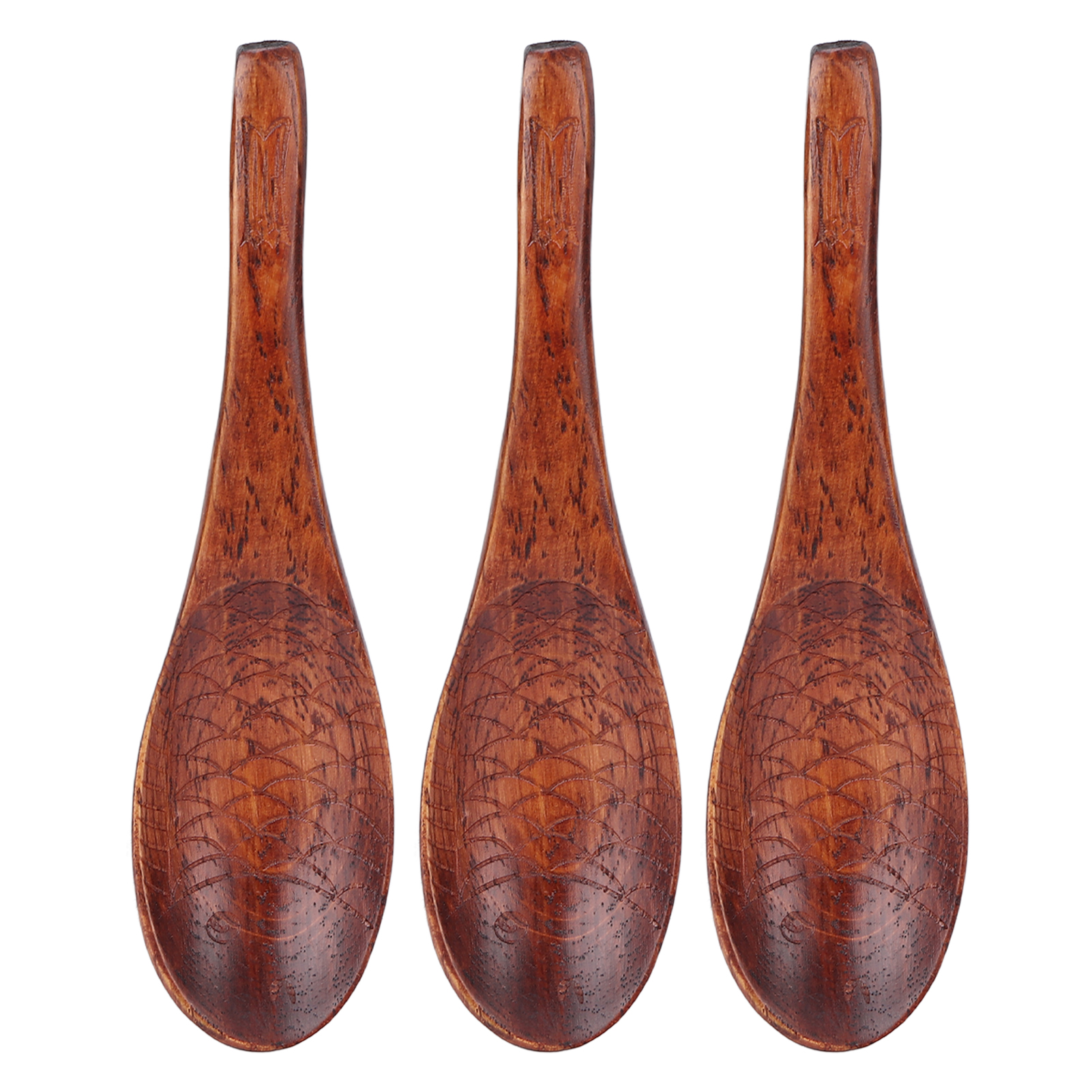 Set Aus 3 Naturholzlöffeln, Handgraviertes Fischmotiv, Glänzende Und Strapazierfähige Oberfläche, Kleine Holzlöffel, Antiklack