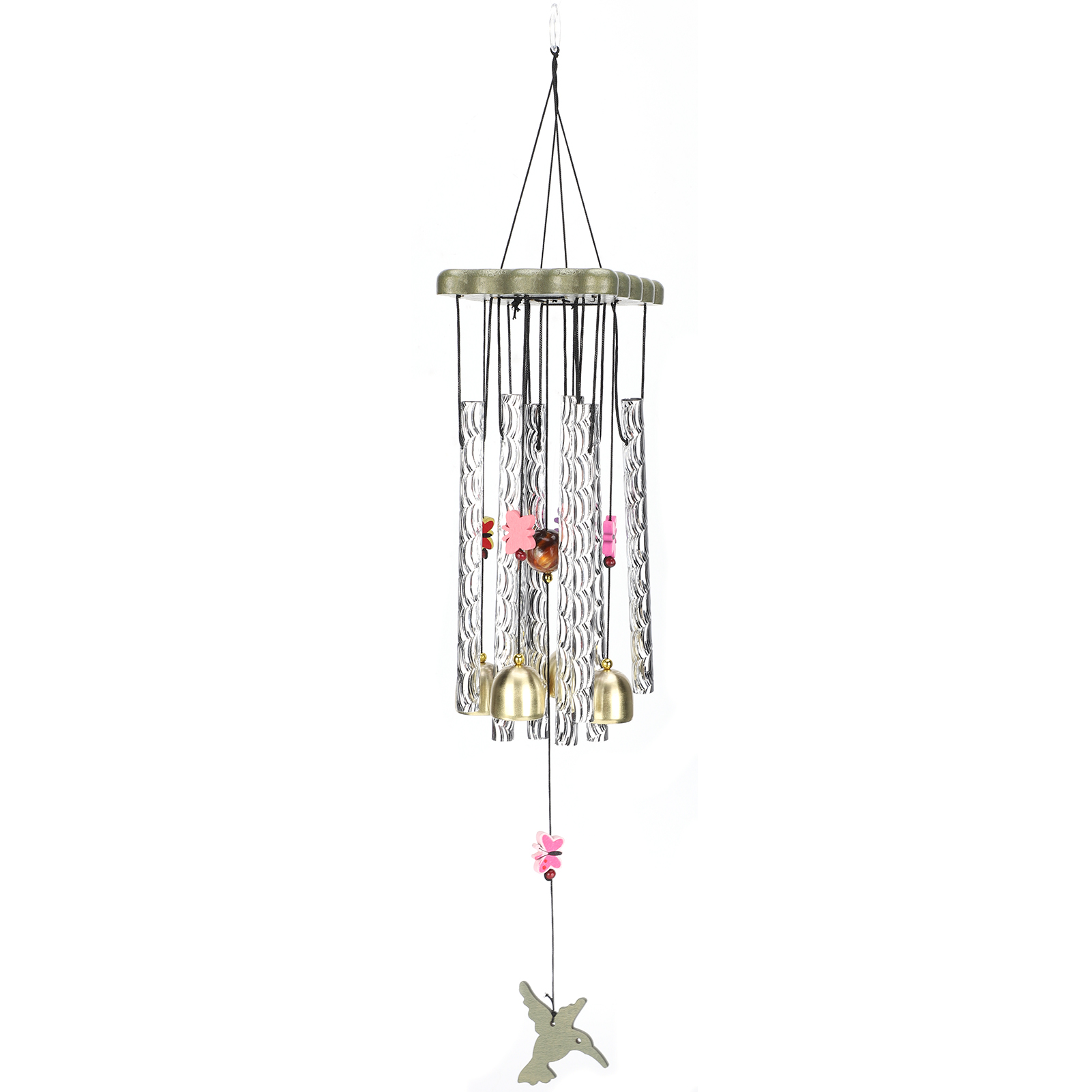 Windspiel Aus Holz Und Metall Mit Kolibri-motiv, 8 Anhänger Aus Aluminiumrohren, Handgefertigt, Für Den Außenbereich, Z. B. Als Balkondekoration