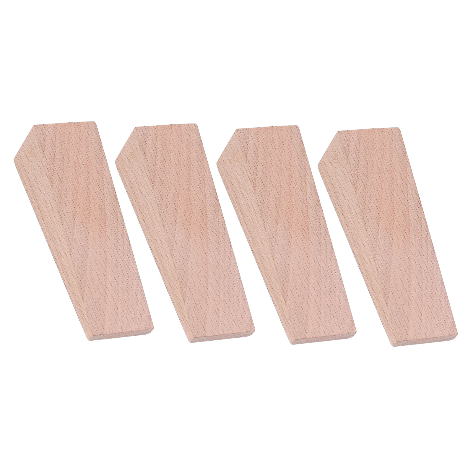 Set Mit 4 Dreieckigen, Rutschfesten Türstoppern Aus Holz, Nagelfrei, In Holzfarbe.