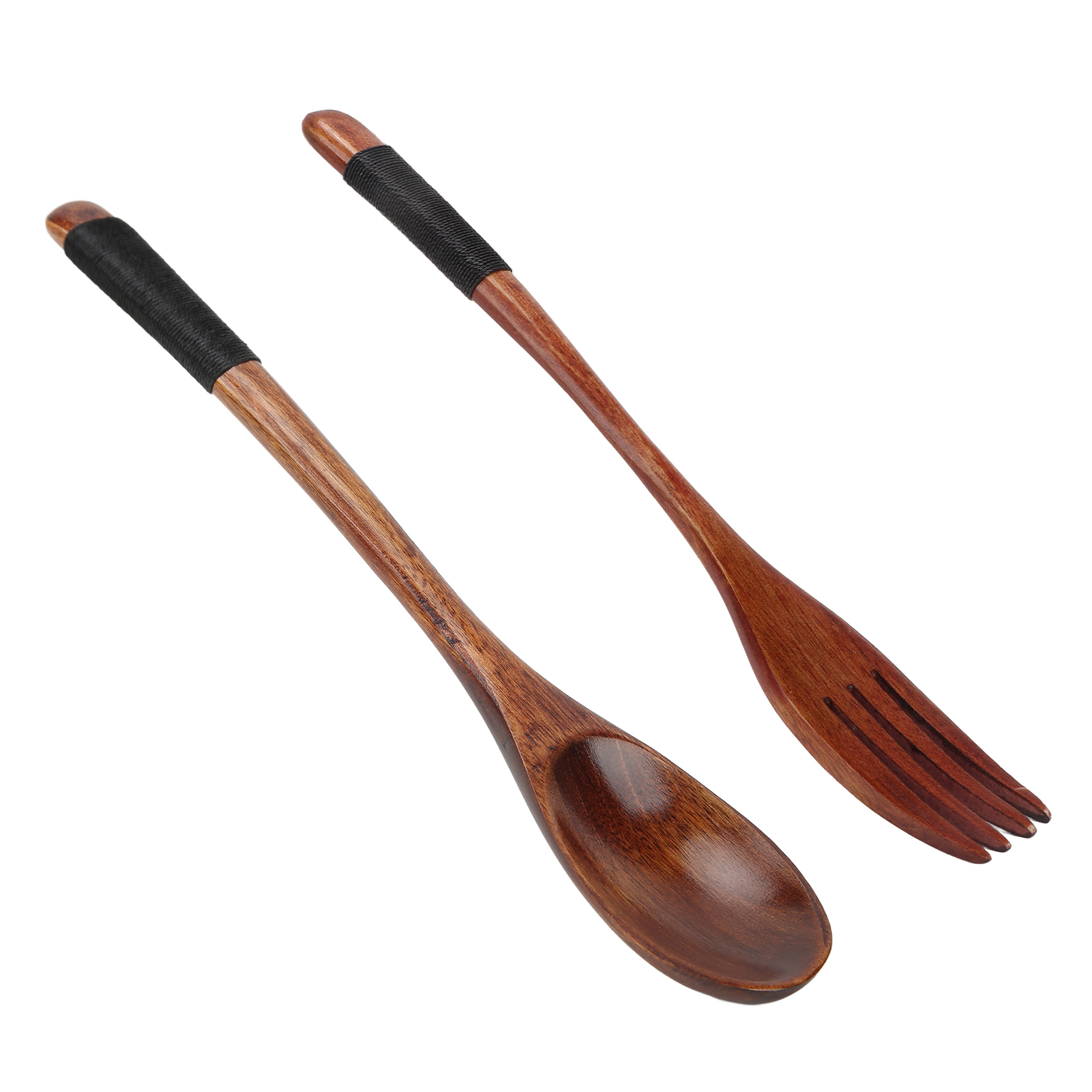 Set Aus Japanischem Löffel Und Gabel, Leichtes Und Robustes Holzbesteck, Mit Seil Umflochten Für Besseren Halt.