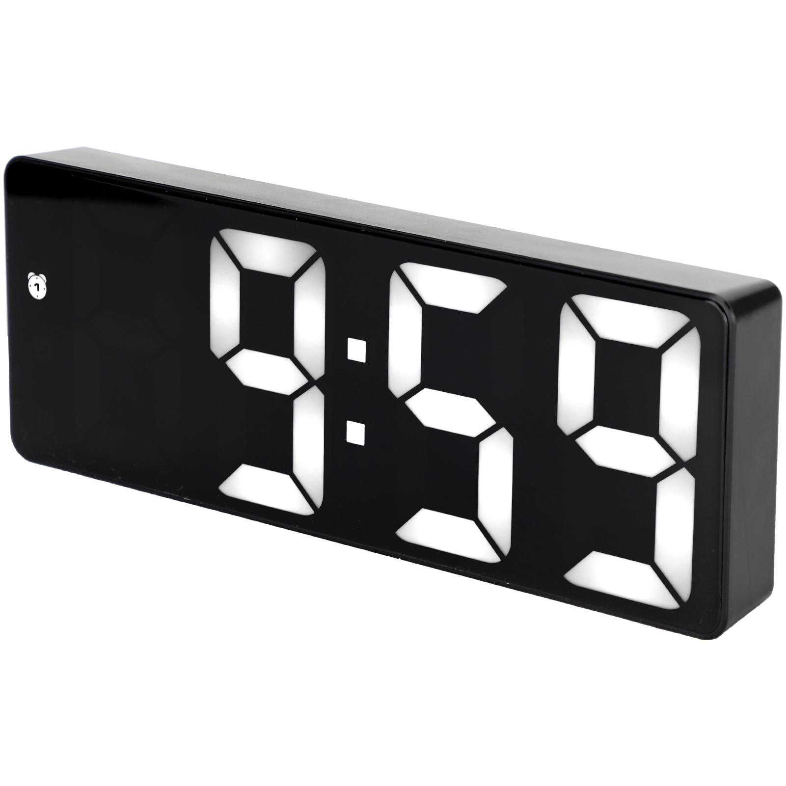 Led-spiegelwecker, Usb-betrieben, Digital, Wiederaufladbar, Mit Spiegeldekor, Rechteckige Form, Schwarzes Gehäuse, Weißes Licht