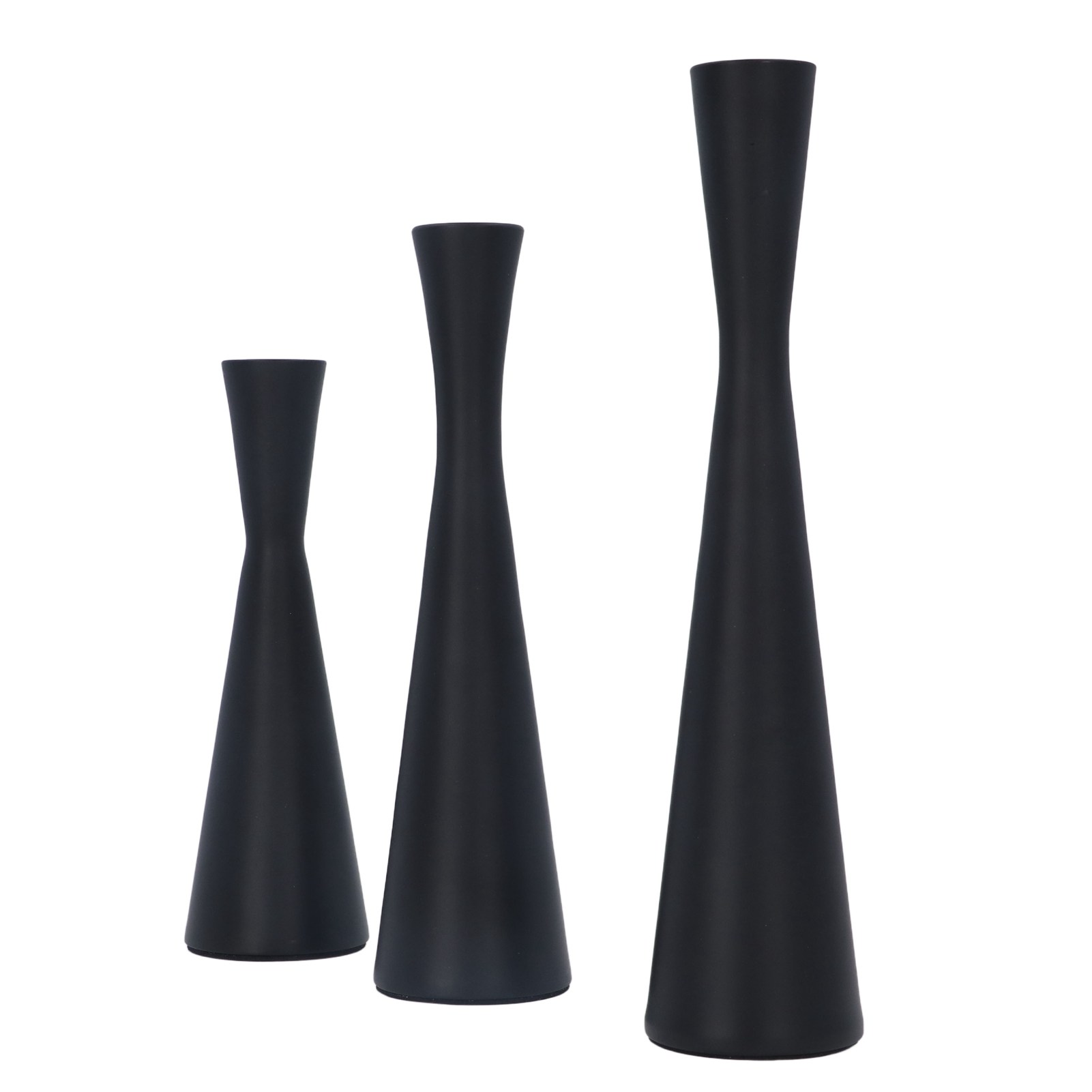 Set Aus 3 Luxuriösen, Schwarzen Kerzenständern Im Europäischen Stil Aus Retro-modernem Schmiedeeisen, Konische Form, Mattschwarzes Metall