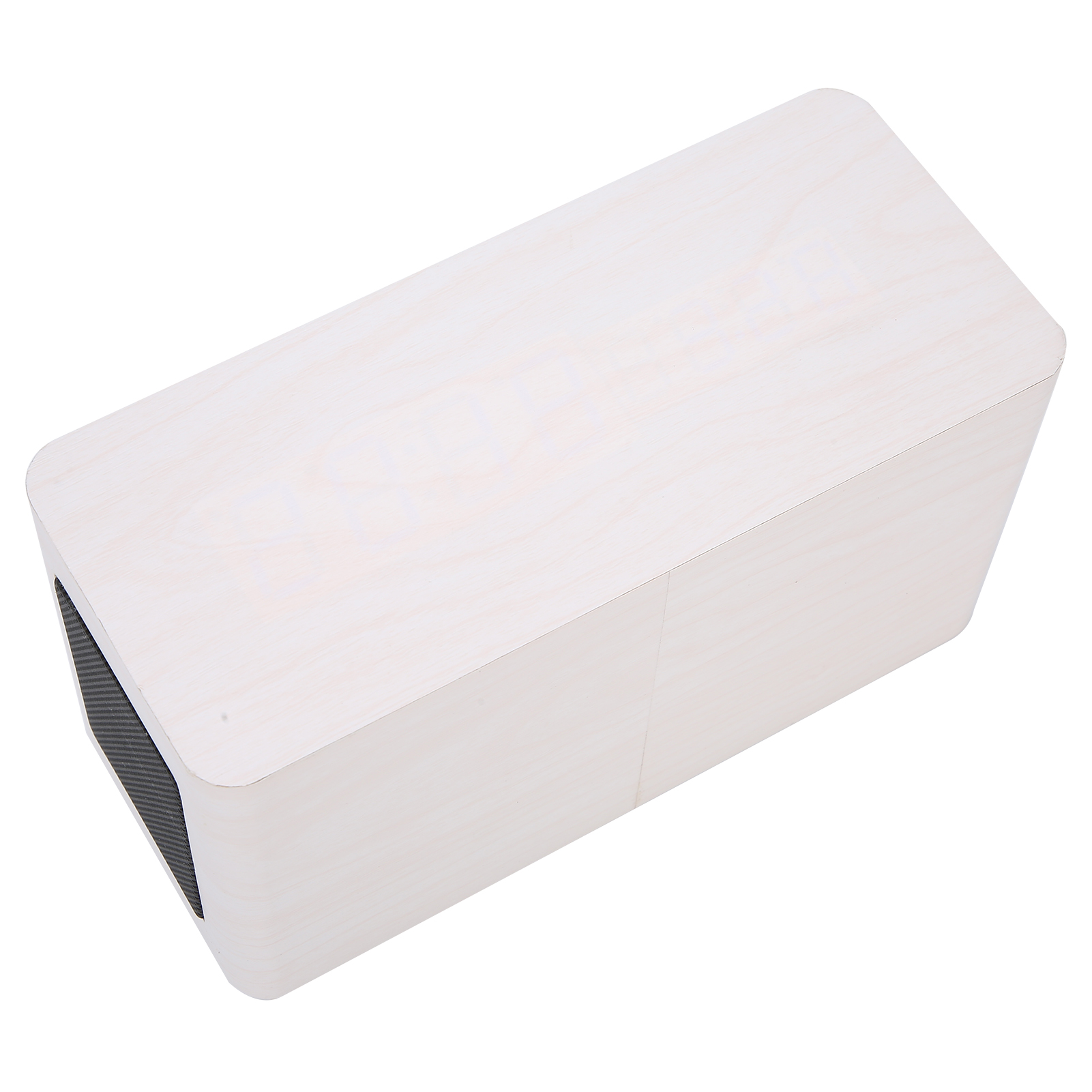 Multifunktionaler Mini-lautsprecher Aus Weißem Holz Mit Blauer Beleuchtung Und 2000 Mah Kabelloser Bluetooth-weckerfunktion.