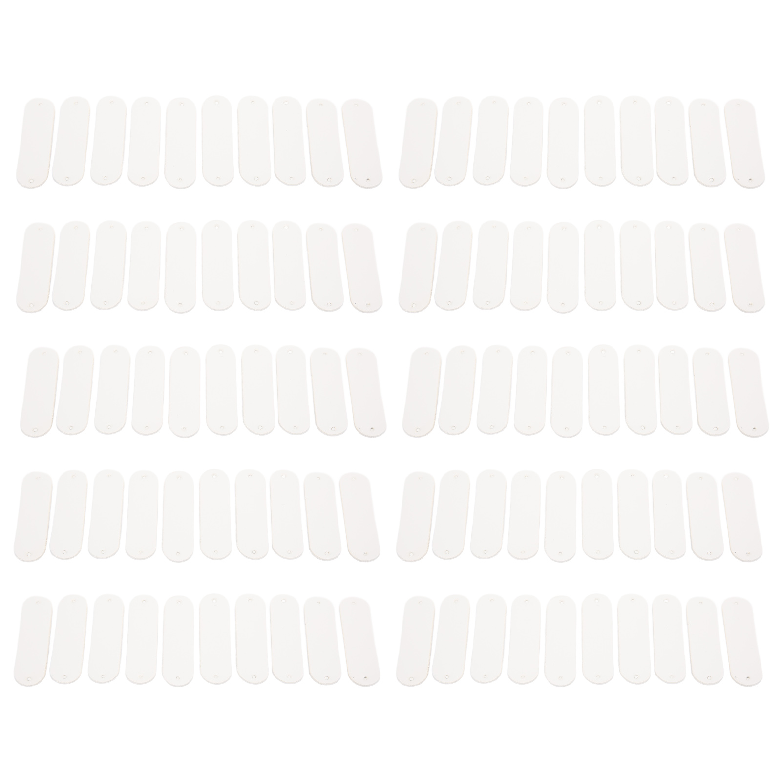 100 Gehäkelte Etiketten 4,5 X 1,2 Cm, 2 Löcher, Aus Weißem Kunstleder, Für Diy-verzierungen Und Accessoires.