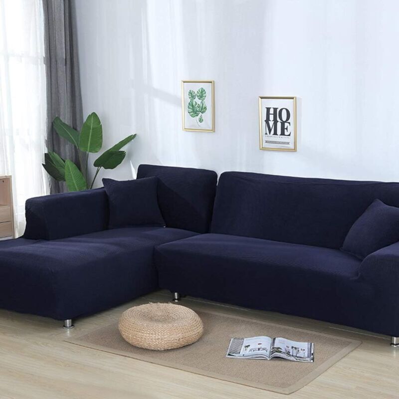 L-förmiger Stretch-sofabezug Für Ecksofas – Strapazierfähiges Elastikgewebe – Maße Aa 90–140 Cm, Bb 145–185 Cm – Dunkelblau