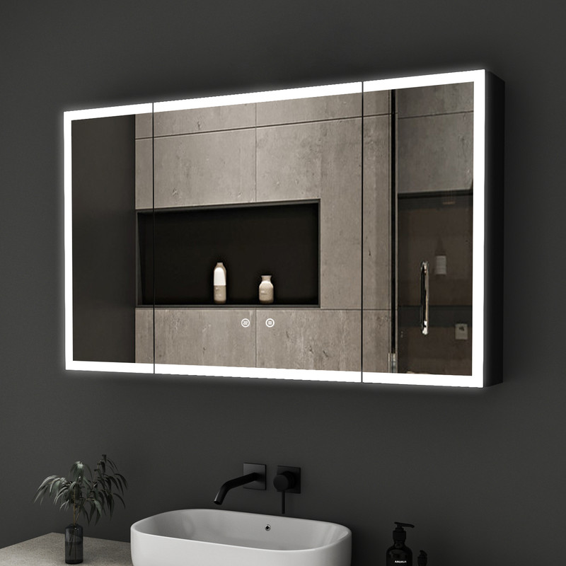 100x60cm Spiegelschrank Bad Mit Beleuchtung Led Spiegelschrank Mit Beleuchtung Badspiegel Schwarz Mit Beleuchtung Medizin Kabinett Hängeschränke Mit 3 Einstellbare Lichtfarben, Beschlagfrei, Schwarz
