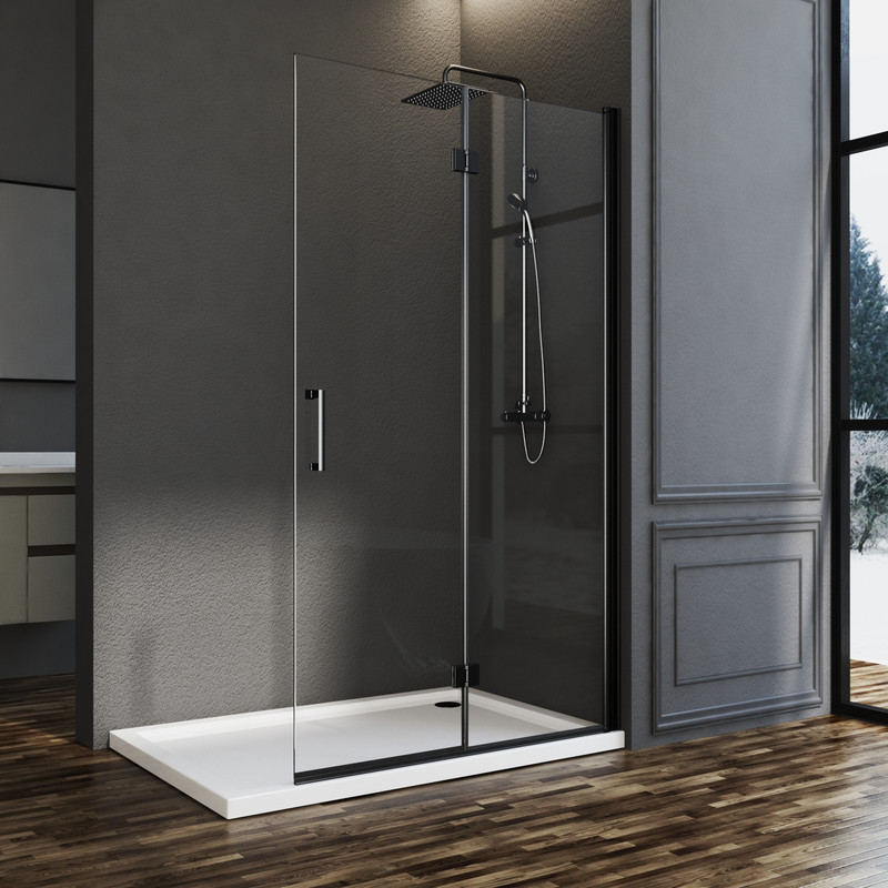 80x195 Cm Schwarzer Walk In Dusche Walk In Duschwand Falttür Duschabtrennung Duschtrennwand Duschwände Glaswand, 6mm Nano Esg-sicherheitsglas