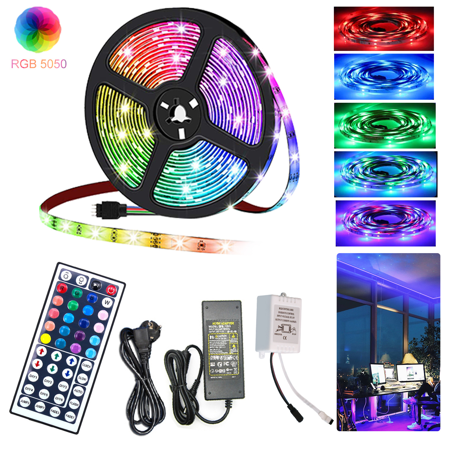 Wolketon 5m Led Streifen Leiste Set Led Strip Lichtband Rgb Lichterkette 30leds 5050smd Mit 44 Tasten Fernbedienung