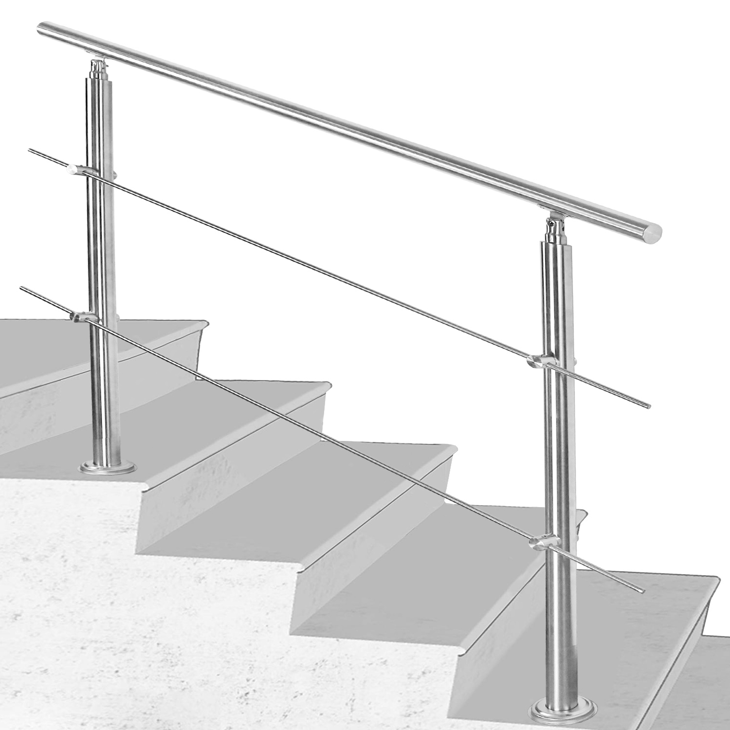 Wolketon Edelstahl Treppengeländer 120 Cm Mit 2 Querstreben, 2 Pfosten, Ø42 Mm Handlauf, 106,5 Cm, Balkon Terrasse Innen/außen