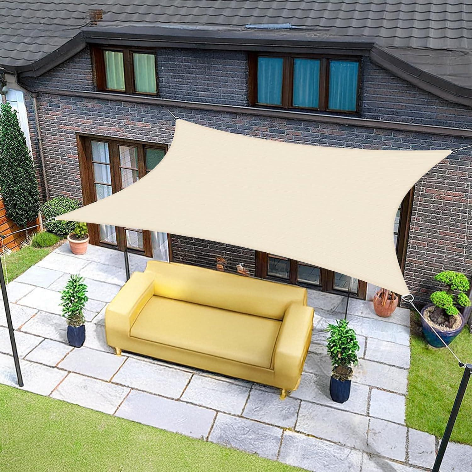 Sonnensegel 4x5m Rechteckig Wasserdicht 95 Uv Schutz 4x5 Helles Khaki