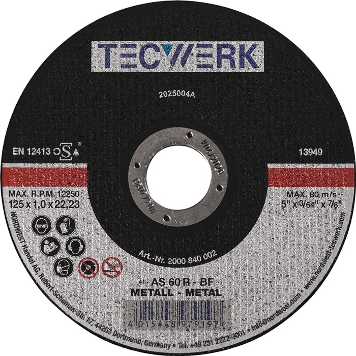 Tecwerk Trennscheibe D125x2,5mm Gekröpftstahl Bohrung 22,23 Mm