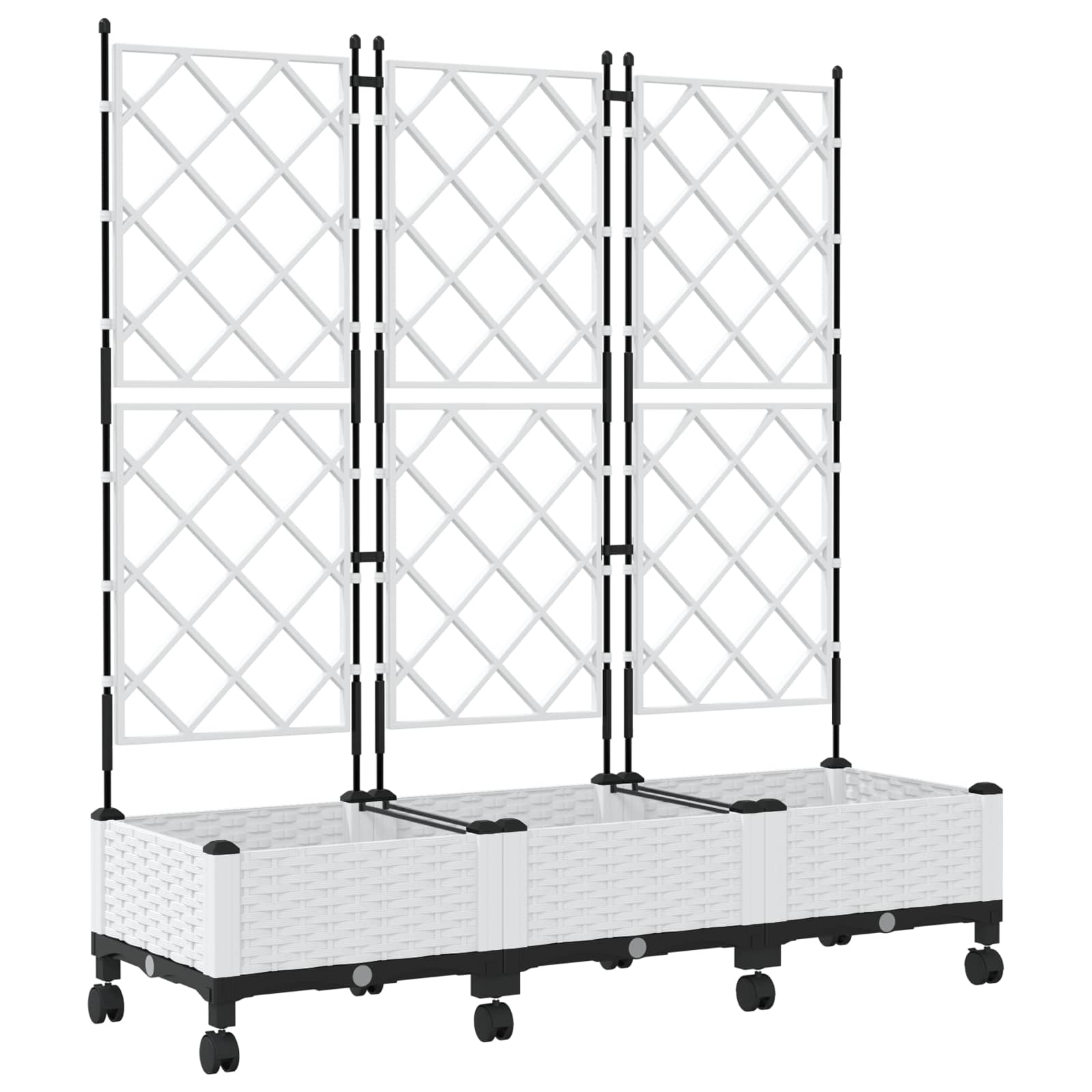 Vidaxl Garden Planter With Trellis&wheels 3 Pcs White Pp