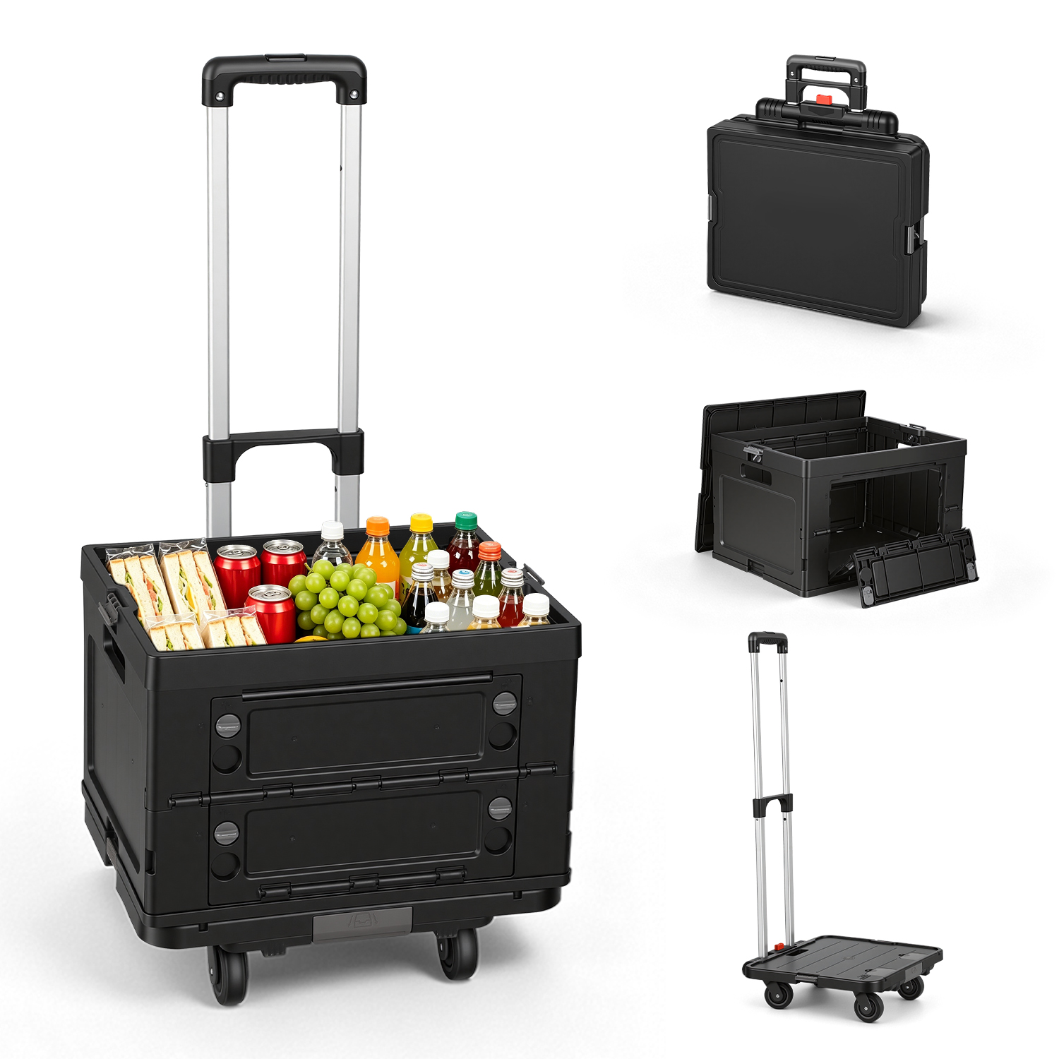Wolketon Einkaufstrolley Klappbar 48l Schwarz 3-in-1 Leise Rollen