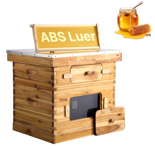 Bienenstock, 20 Rahmen, Bienenbeute Zander, Mit Bienenwachs Beschichtetes Tannenholz, 1 Tiefer + 1 Mittlerer Bienenkasten, Langstroth-bienenstock-set, Transparente Acrylfenster Mit Fundamenten