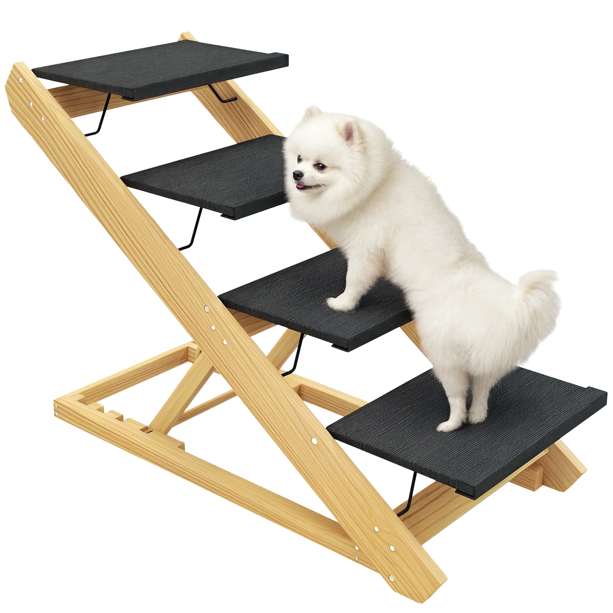 Hundetreppe, Hunderampe, Höhenverstellbar, Rutschfest, Faltbar, 83x40x62,5 Cm, Holz/weiß