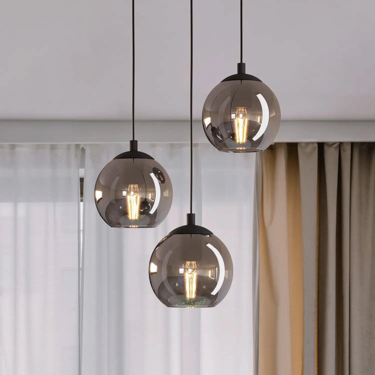 [gebraucht] B-ware Hängeleuchte Pendelleuchte Eglo Ariscani Glas Rauchgrau Schwarz E27 3flg